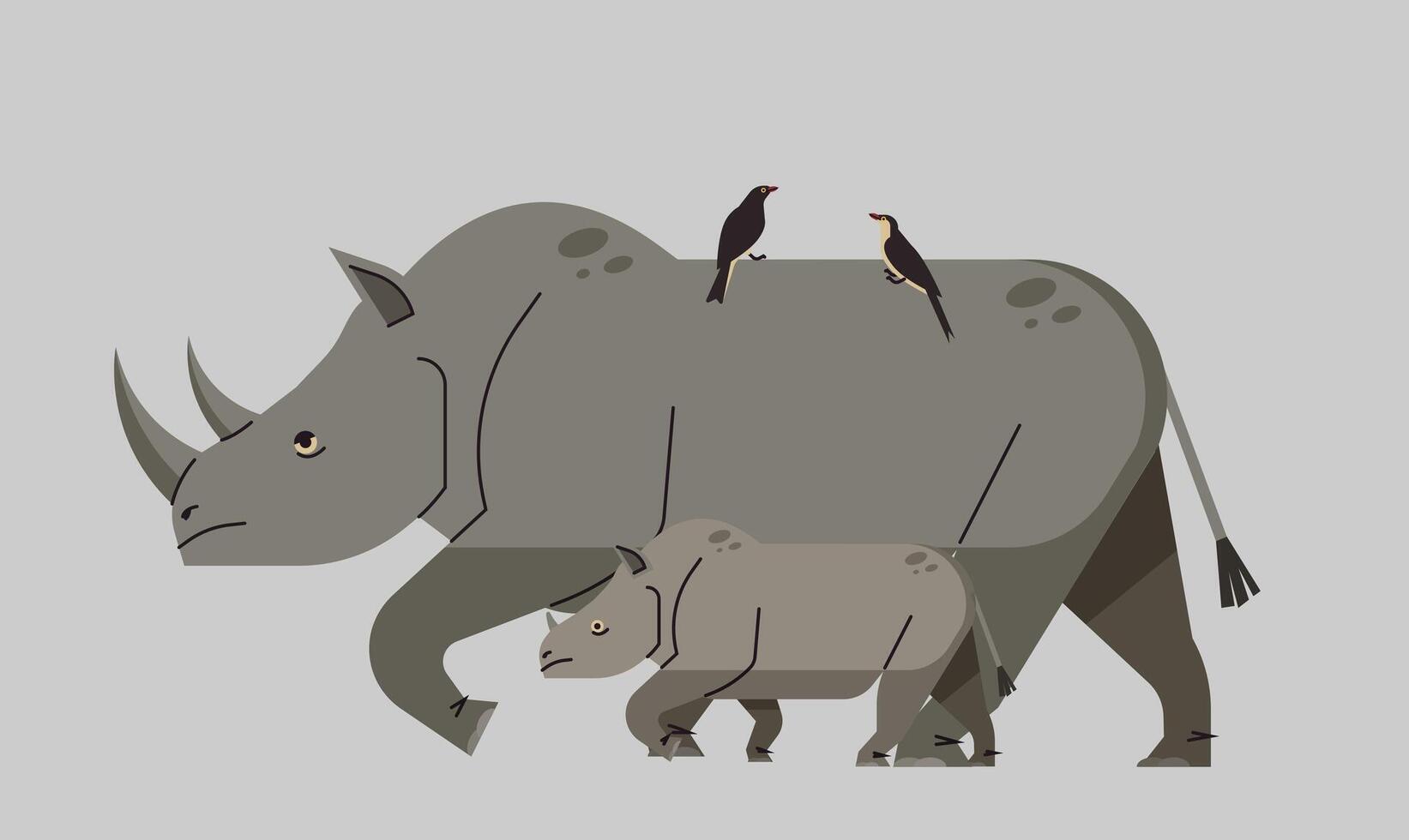 illustration of a rhino with its baby, symbolizing family, strength, and the bond of wildlife vector