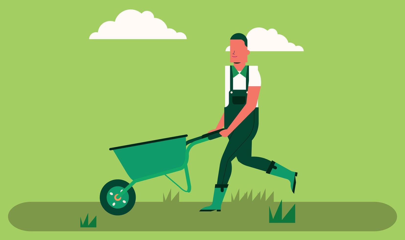 Flat design illustration of a farmer working in a farm field, symbolizing agriculture, hard work, and rural life vector