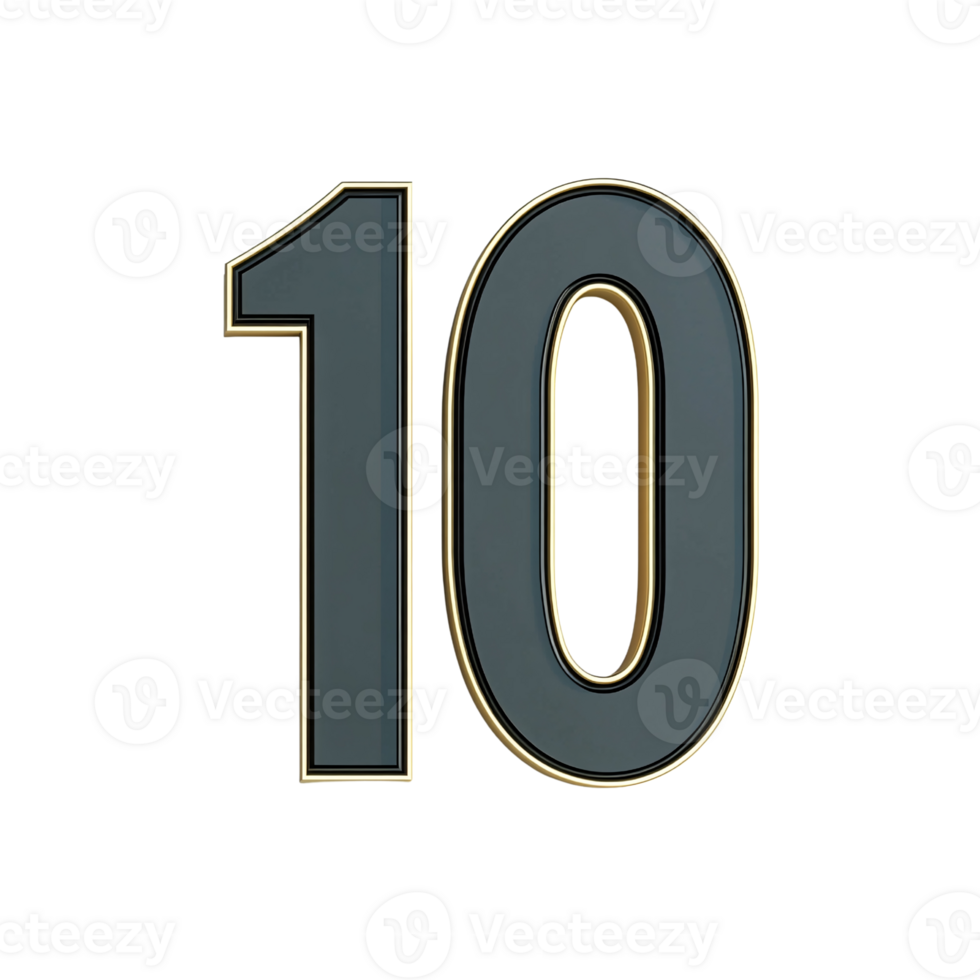Elegant metallic number ten with golden outline on a transparent background Concept of anniversary, countdown, and celebration png