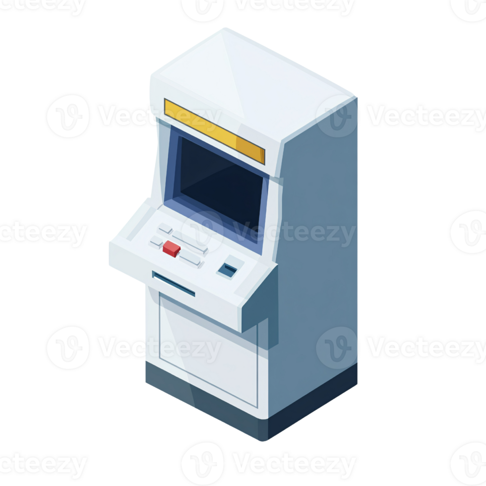 Isometric illustration of a classic arcade game machine, evoking nostalgia and retro gaming culture Concept of entertainment, leisure, and vintage technology png