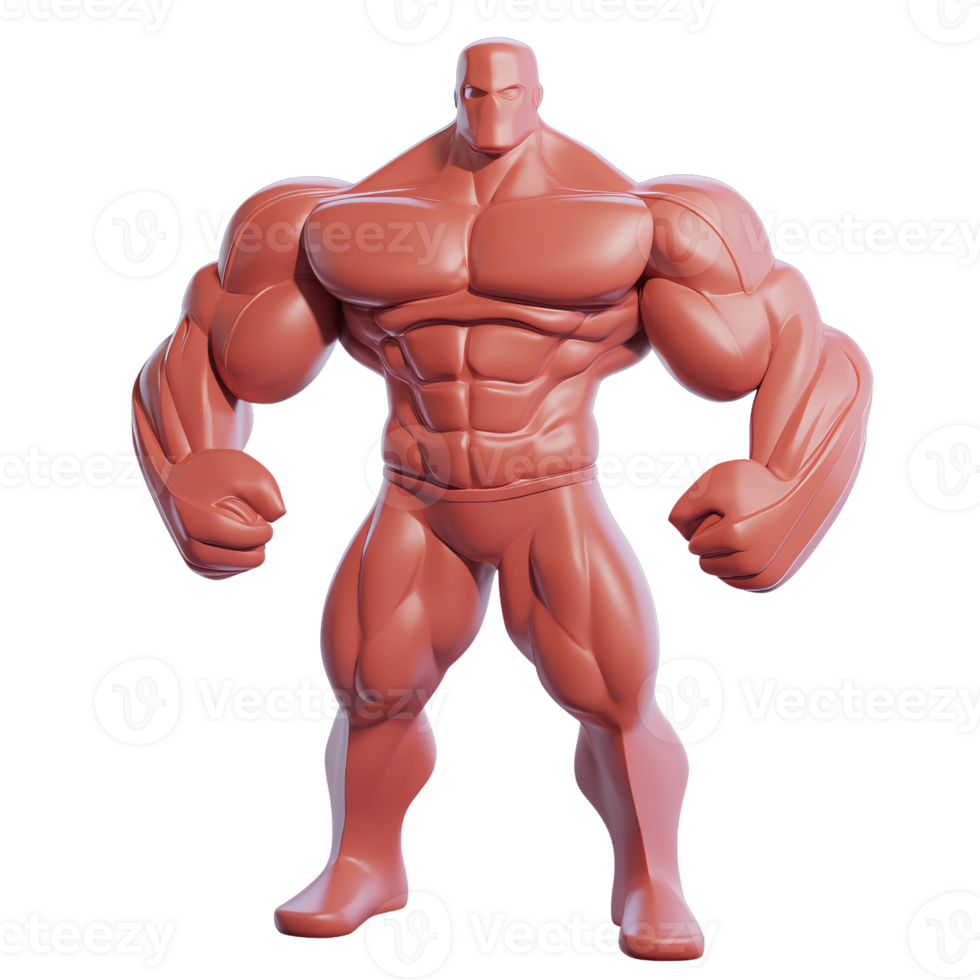 Muscular humanoid figure with exaggerated anatomy, showcasing strength and power in a dynamic pose on a transparent background Concept of superhero, bodybuilding, and fitness png