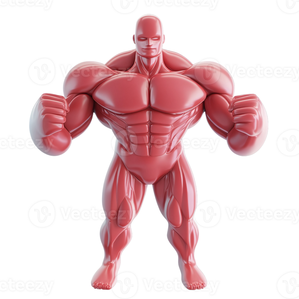 Red anatomical model of muscular man showcasing strength and human anatomy on a transparent background Concept of bodybuilding, fitness, and medical illustration png