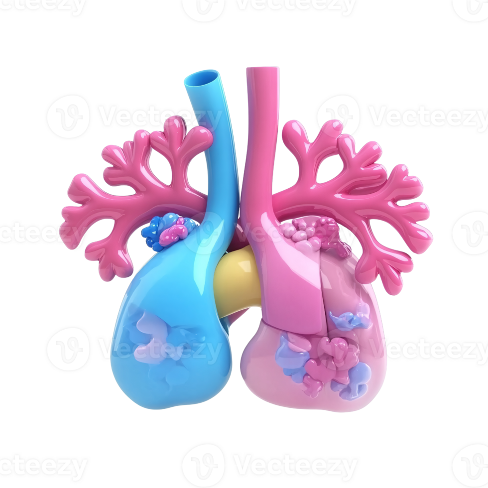 Colorful 3D lungs illustration on transparent background, depicting respiratory system anatomy and lung disease concept for medical education and healthcare png