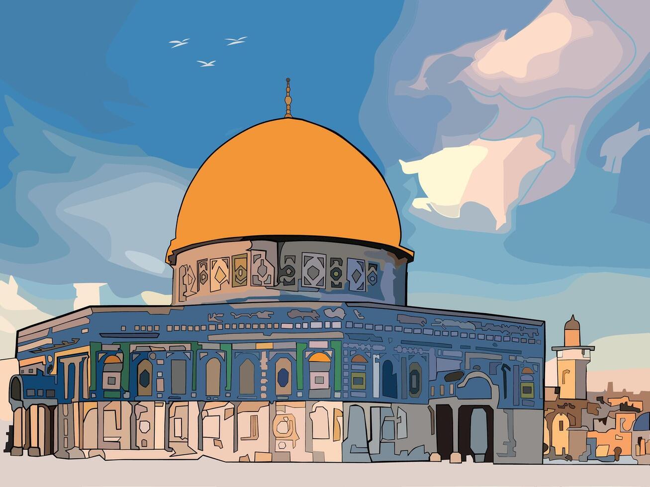 Colourful Art of Dome of the Rock Mosque. vector