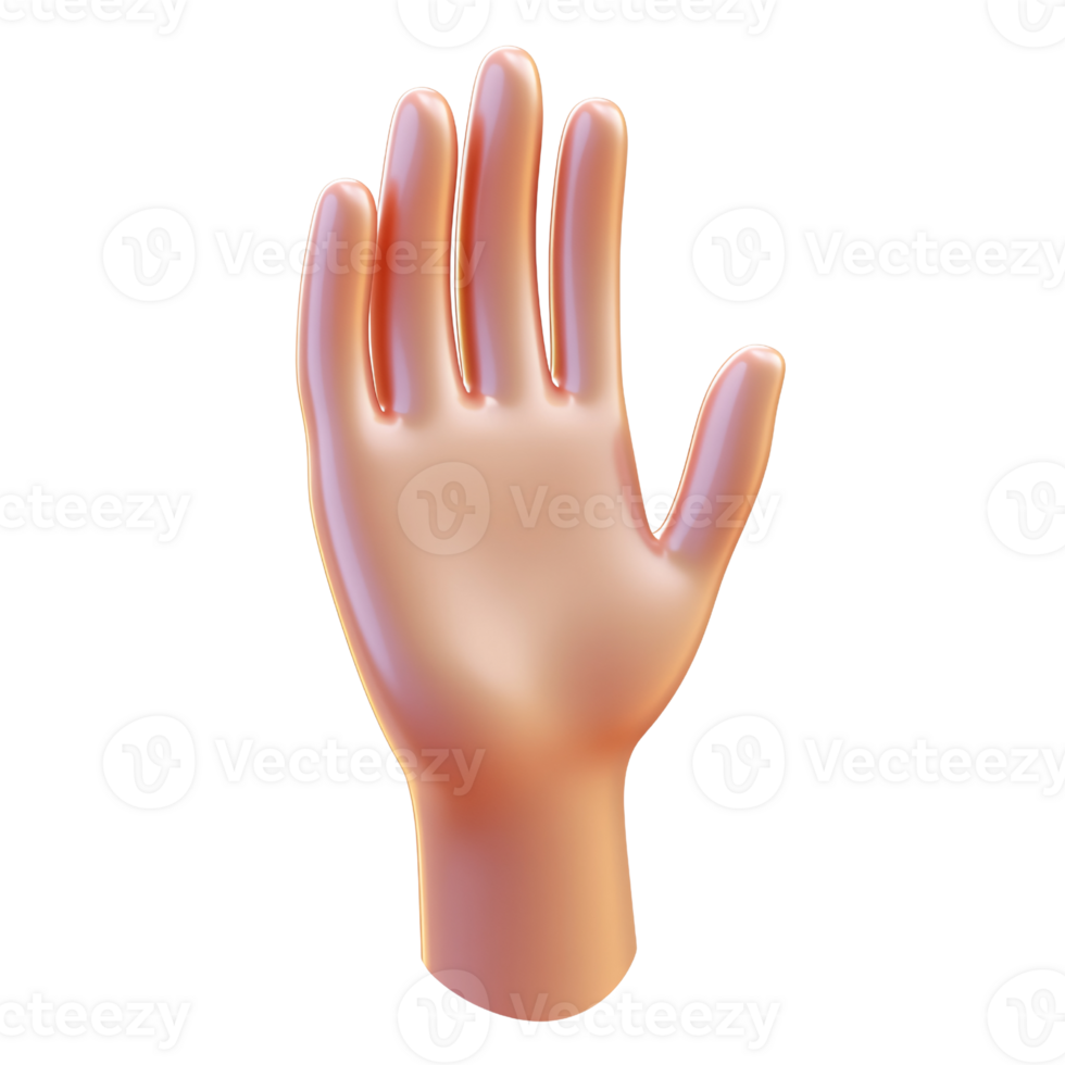 3D rendering of a stylized hand with an open palm on a transparent background, concept of stop, help, or high five png