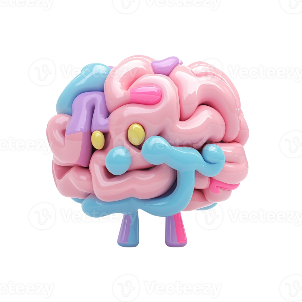 Playful cartoon brain character with pastel colors on a transparent background Concept of mental health, creativity, and cognitive function png