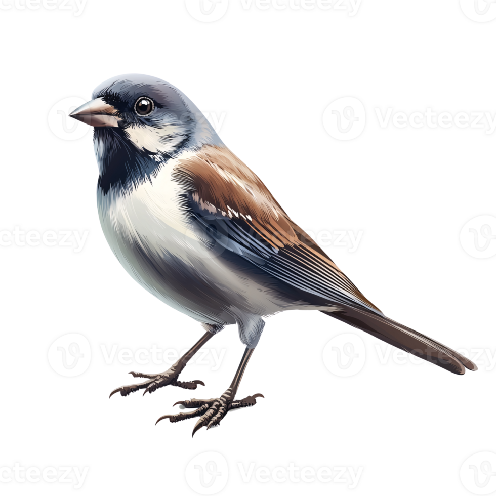Detailed illustration of a cute sparrow bird with brown and grey feathers on a transparent background, showcasing wildlife and nature png