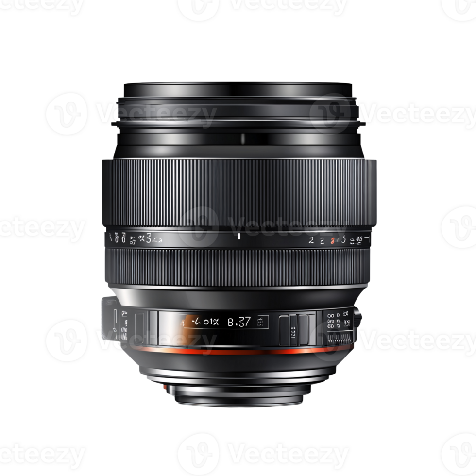 Professional black camera lens on a transparent background, showcasing optical technology and precision engineering for photography enthusiasts and filmmakers png