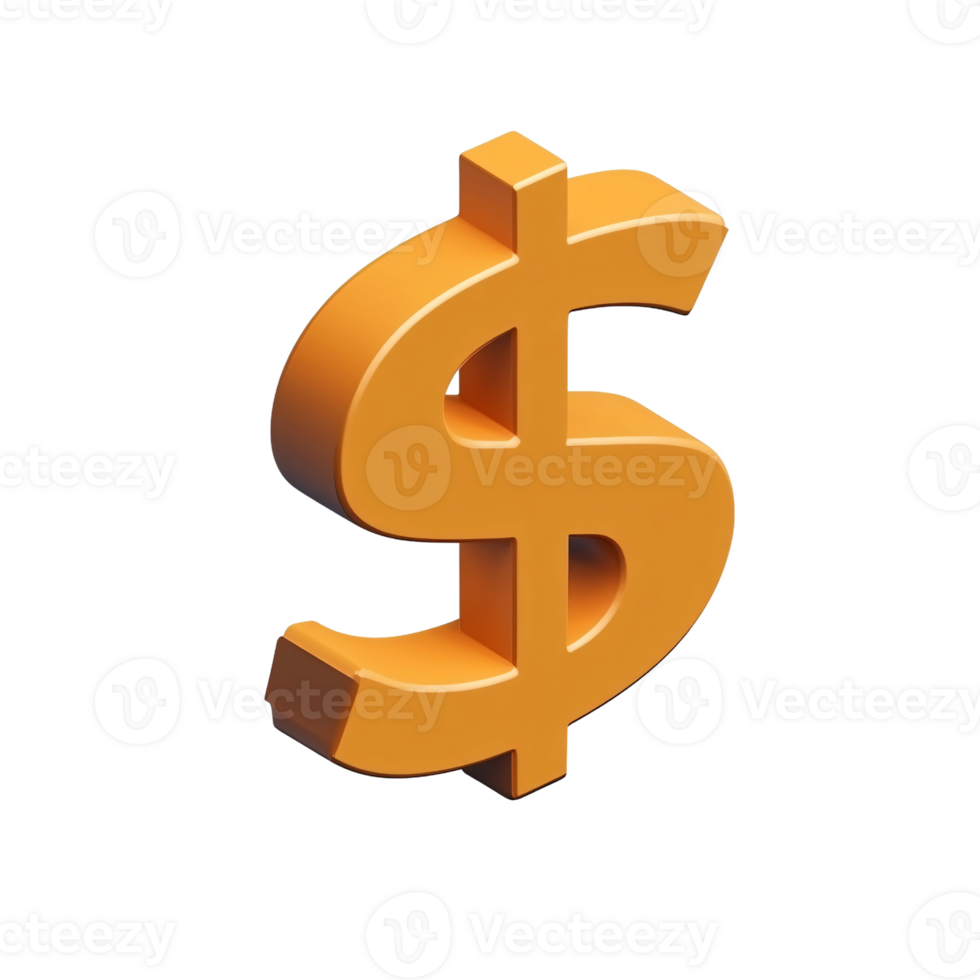 Golden dollar sign on a transparent background, symbol of wealth, finance, and currency, representing investment and economic success png
