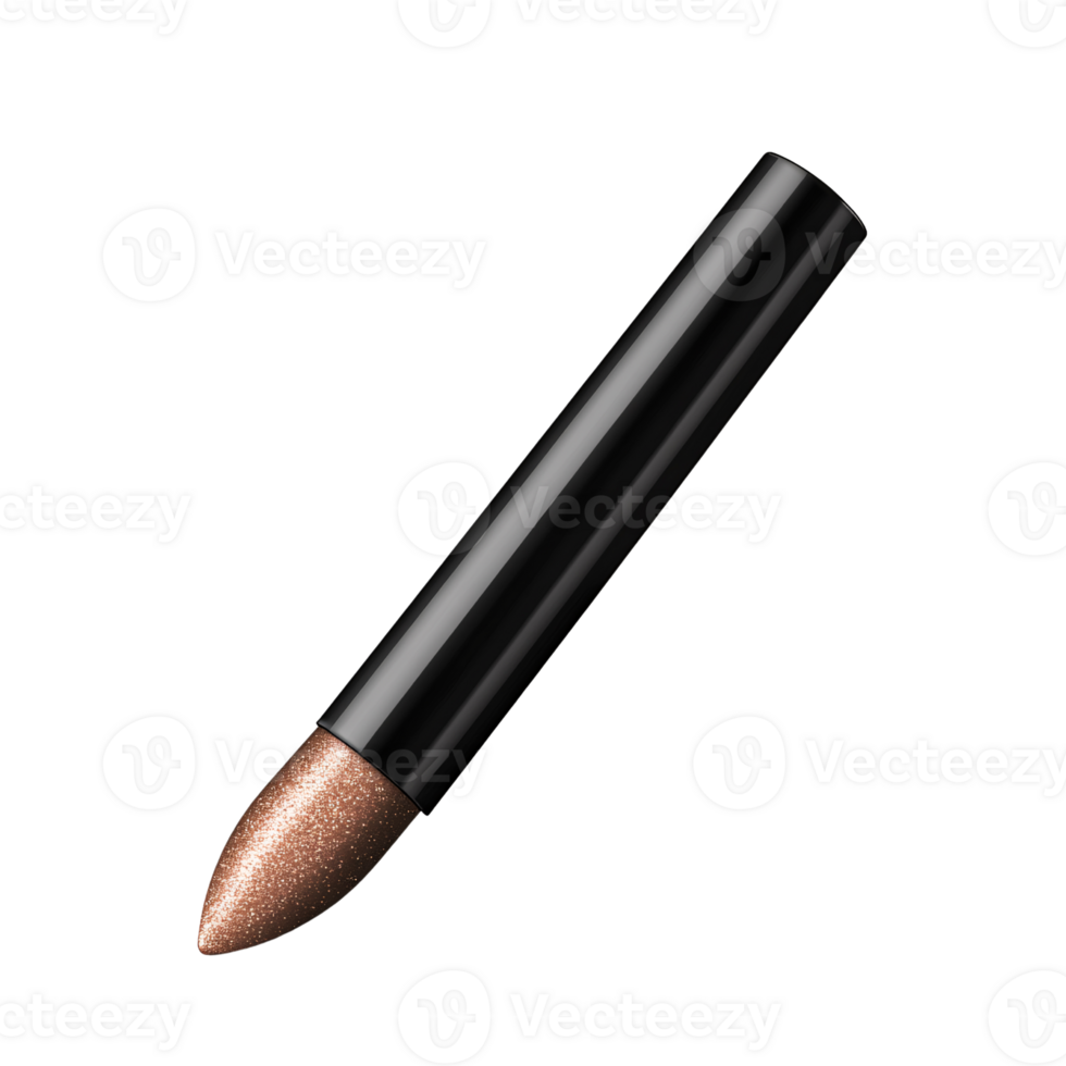 Closeup of a shimmering bronze eyeshadow stick with a black casing on a transparent background Concept of beauty, cosmetics, and makeup png