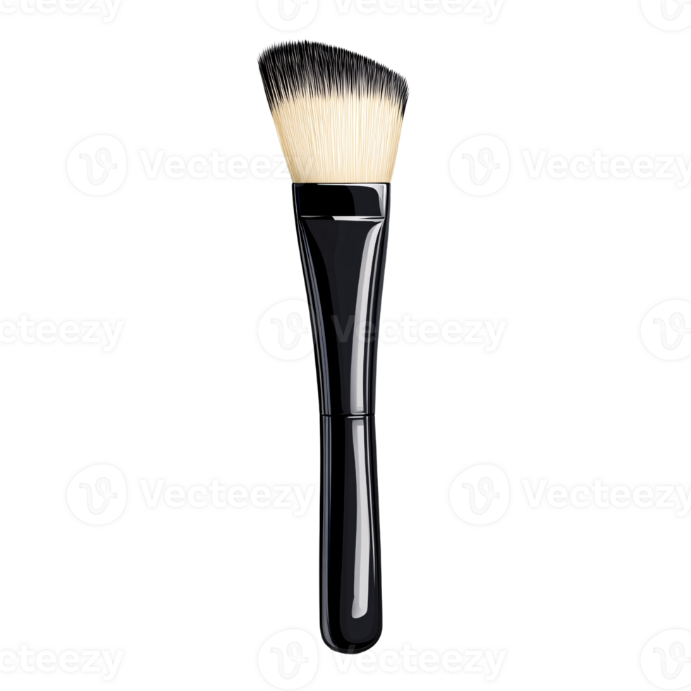 Angled foundation makeup brush with black handle on a transparent background Concept of beauty, cosmetics, and personal care for applying liquid or cream products png