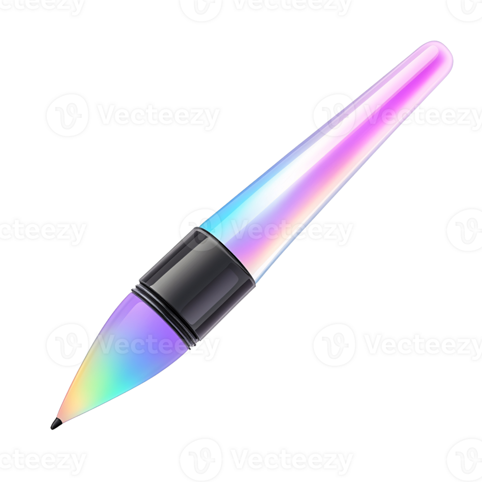 Iridescent pen with rainbow colors on a transparent background Concept of creativity, writing, and modern design png