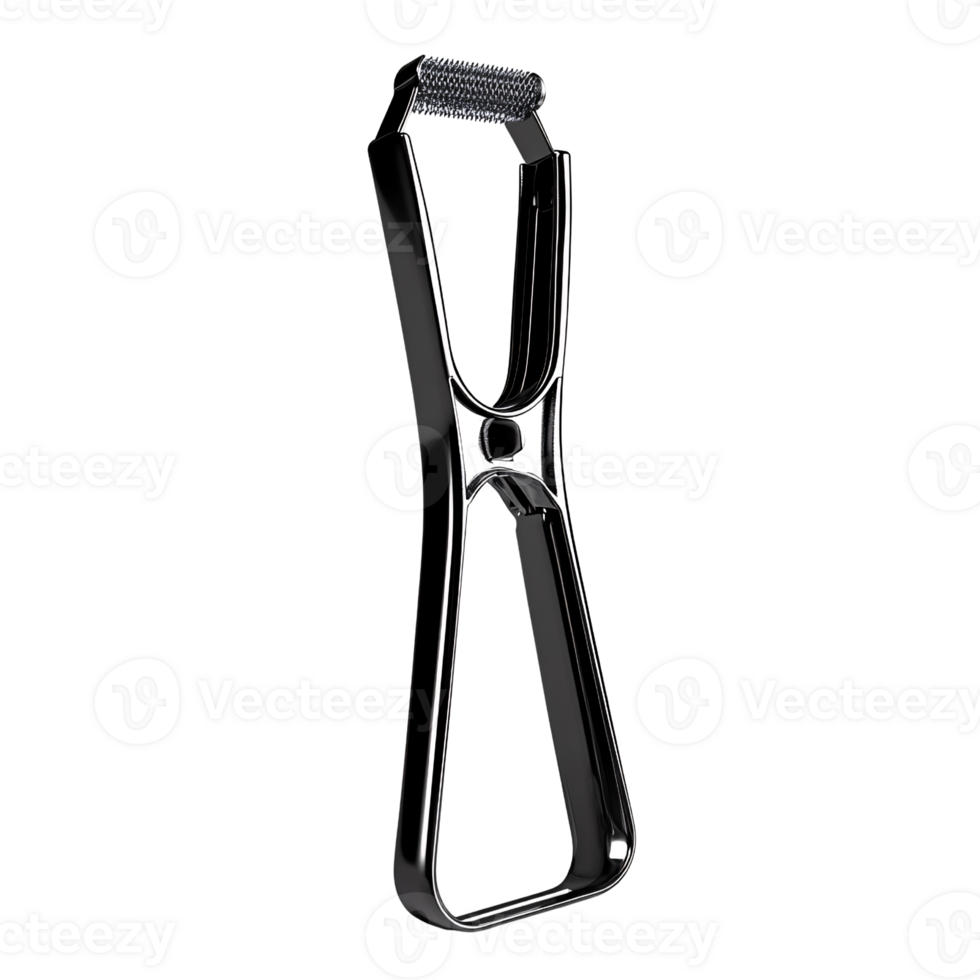 Chrome plated metal clothes peg on a transparent background Modern design clothes pin for laundry and household chores Concept of minimalism and industrial design png