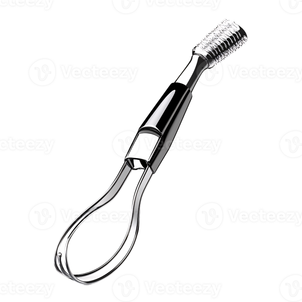 Chrome eyelash curler with comb attachment for precise lash separation and curl definition Beauty tool for makeup application and cosmetic enhancement png