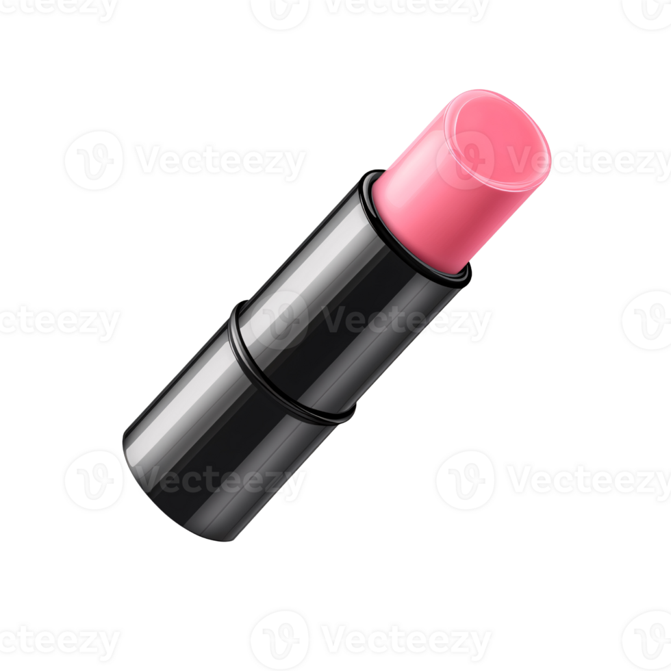Pink lipstick tube with black casing on a transparent background Concept of beauty, makeup, cosmetics, and feminine care png