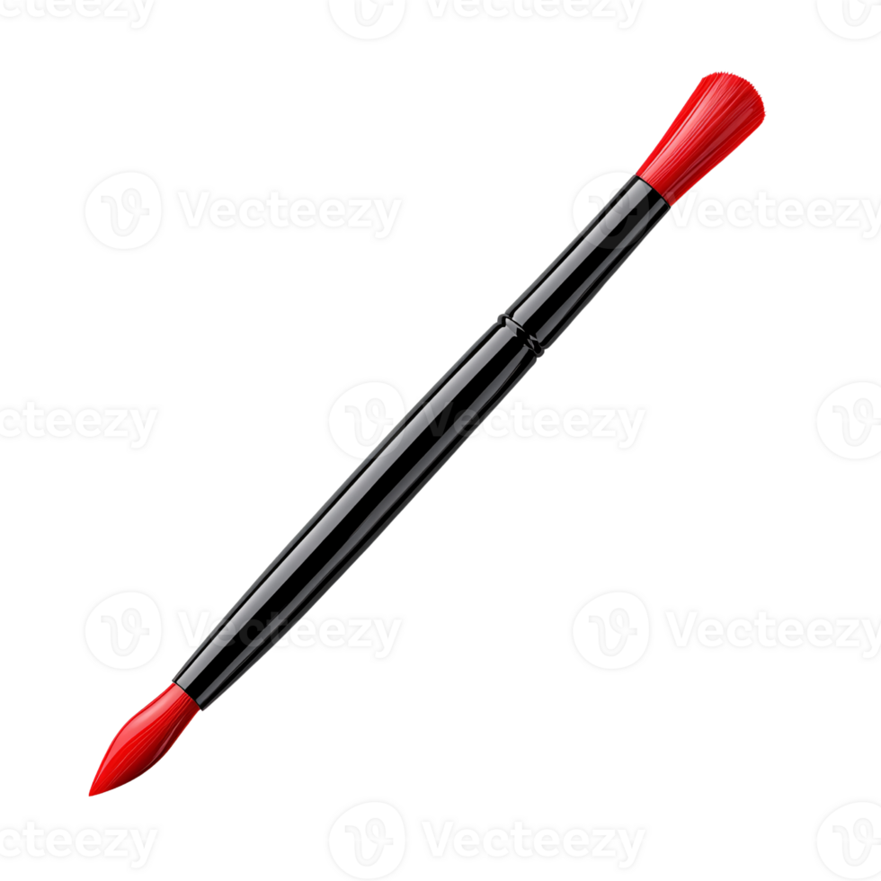 Professional black makeup brush with red bristles on a transparent background for cosmetic application and beauty concepts png