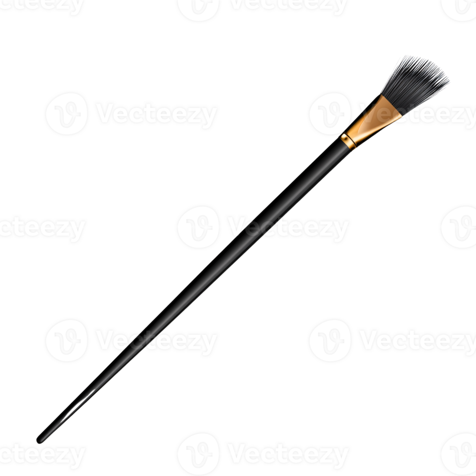 Professional black makeup brush with golden ferrule on a transparent background for cosmetic application and beauty concepts png