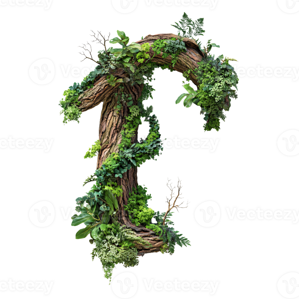 Enchanted tree trunk covered in lush green foliage on transparent background Concept of nature, fantasy, and organic growth png