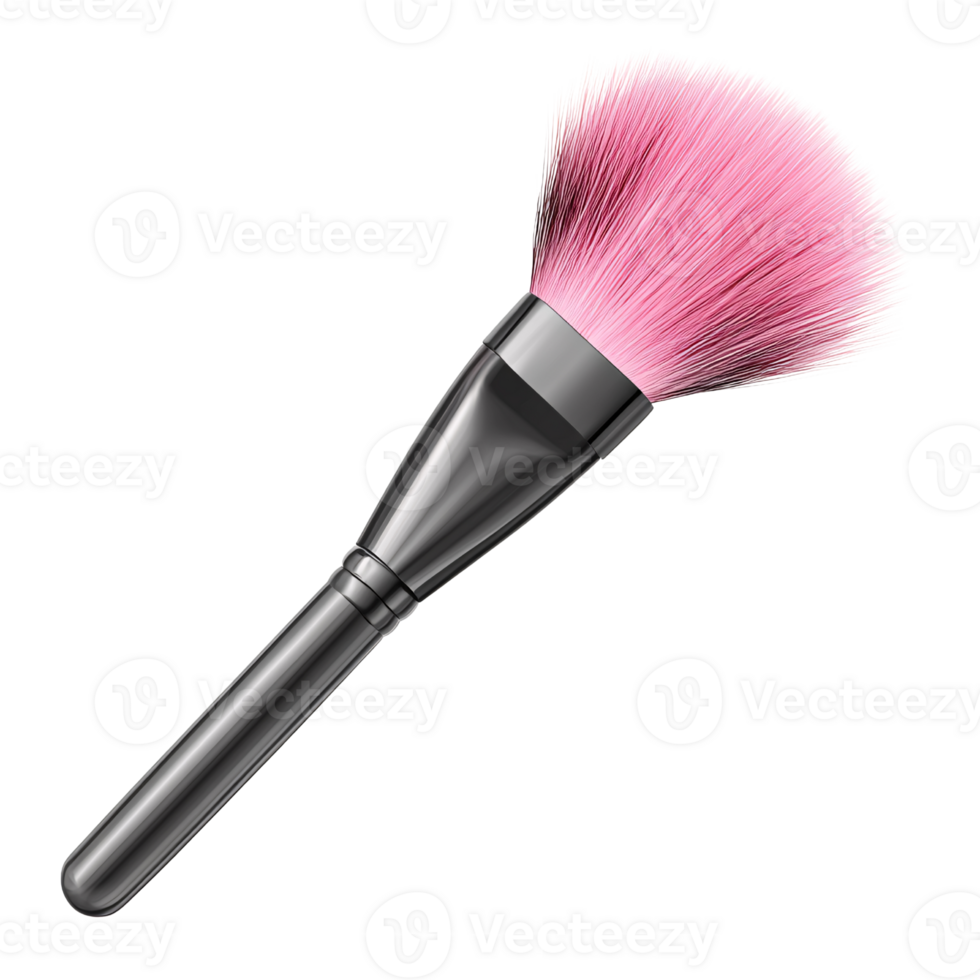 Pink blush brush with black handle on a transparent background Concept of beauty, makeup, cosmetics, and feminine hygiene png