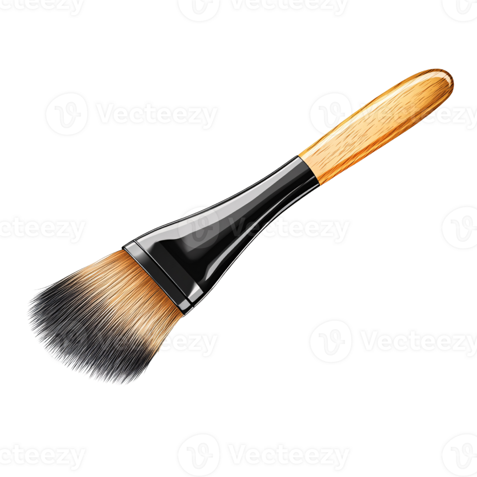 Professional angled makeup brush with wooden handle on a transparent background Concept of beauty, cosmetics, and applying foundation png