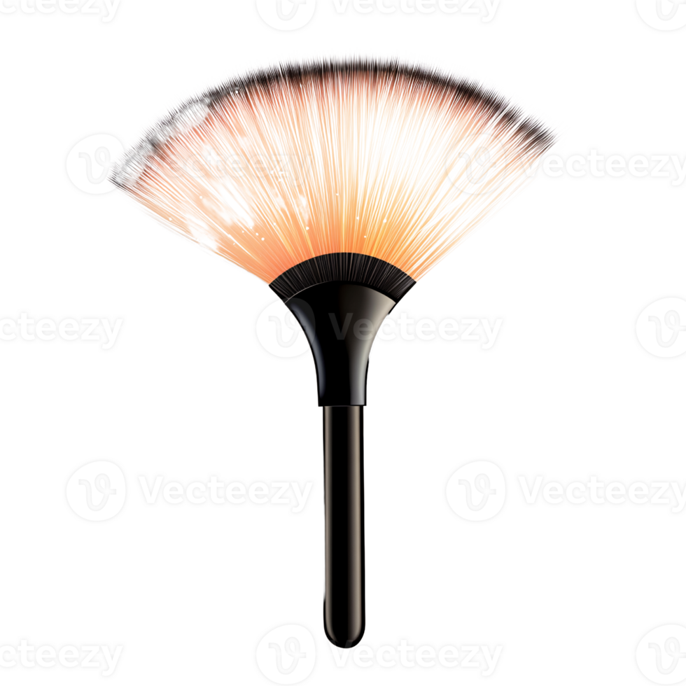 Professional fan makeup brush with black handle on a transparent background Concept of beauty, cosmetics, and makeup application for flawless skin png