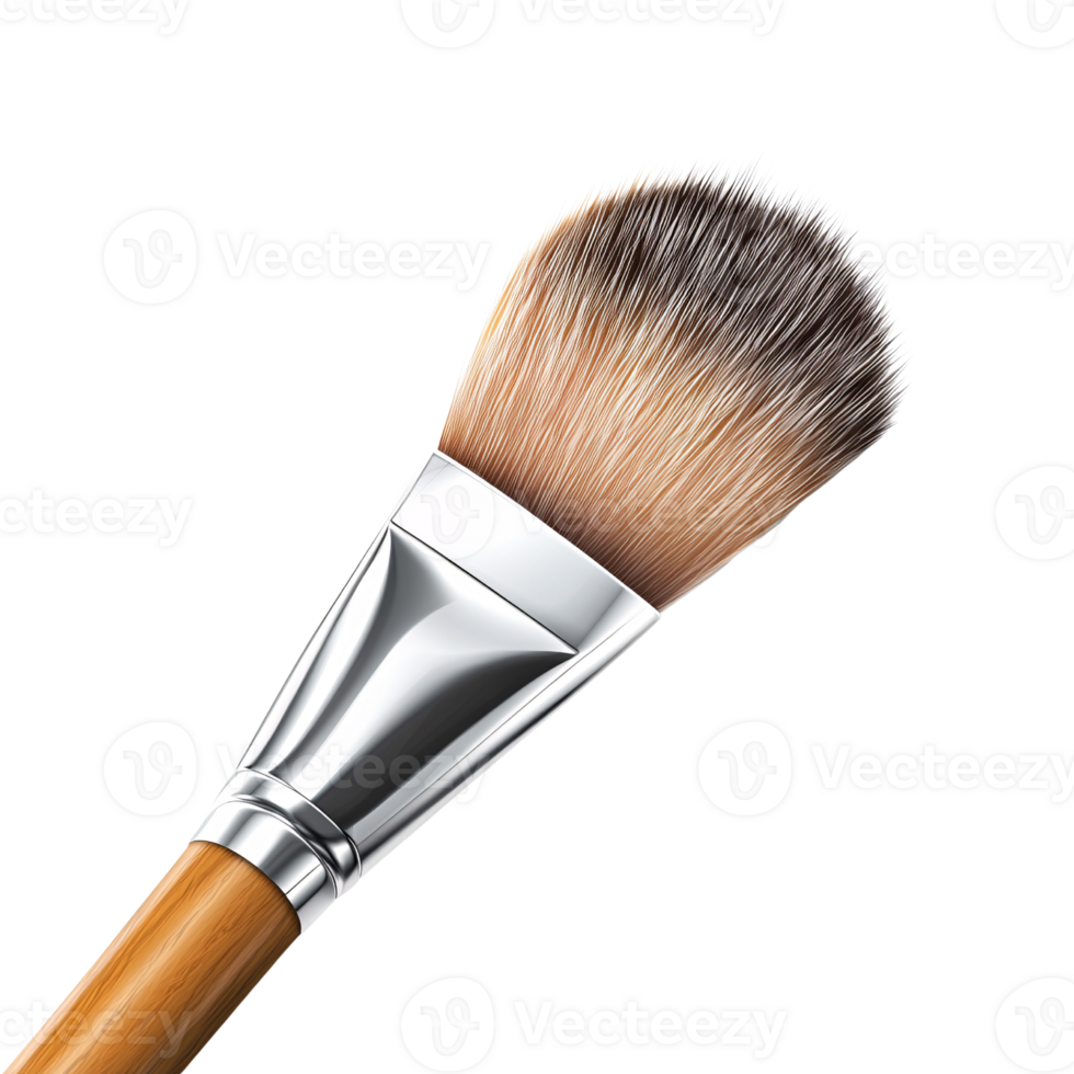 Professional angled foundation makeup brush with wooden handle and silver ferrule on a transparent background Concept of beauty, cosmetics, and applying makeup png