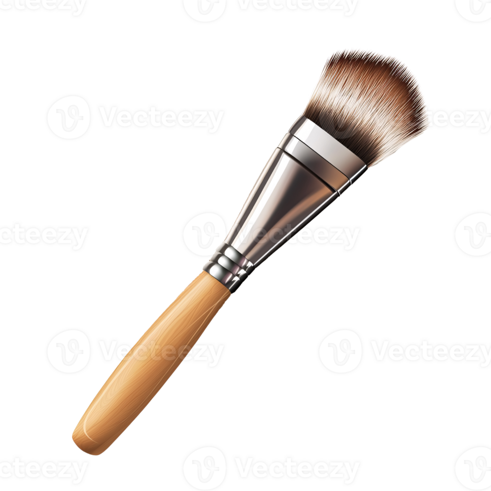 Professional makeup brush with wooden handle and soft bristles on a transparent background Concept of beauty, cosmetics, applying foundation, and facial care png