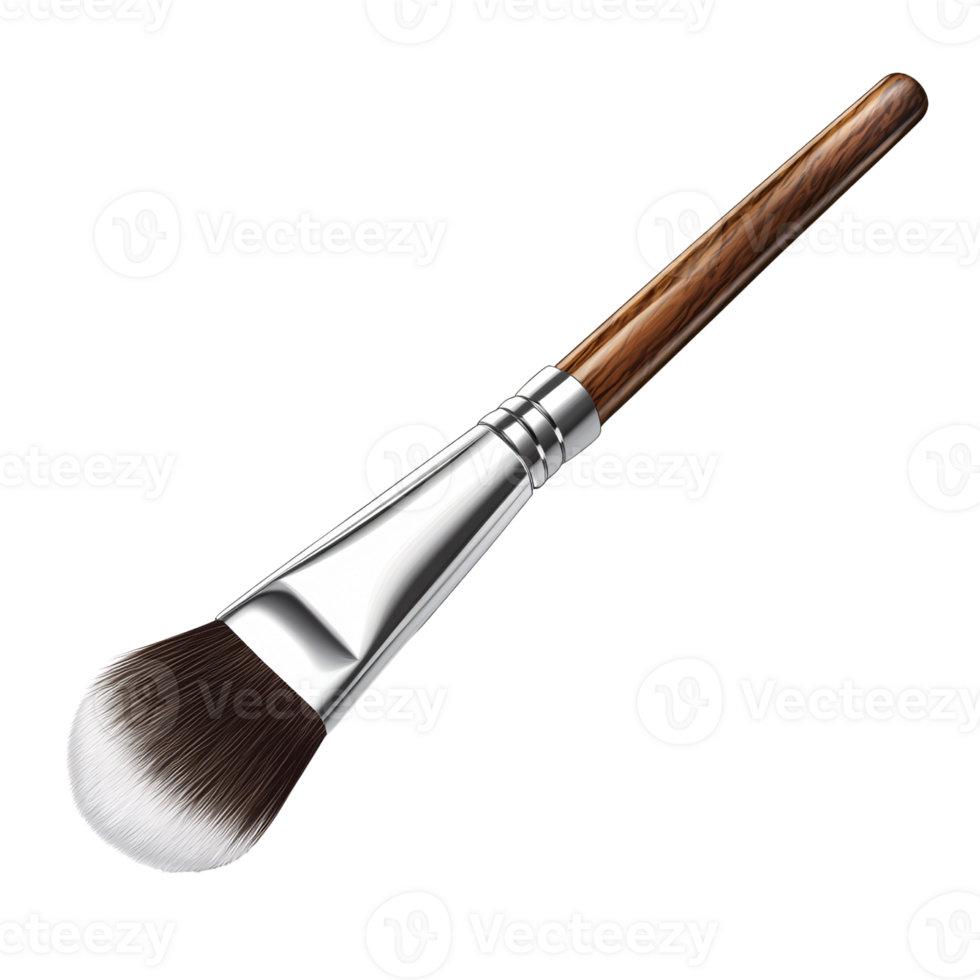 Professional makeup brush with wooden handle and soft bristles on a transparent background Concept of beauty, cosmetics, and makeup tools png