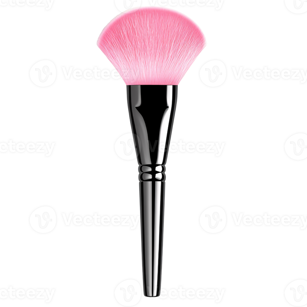 Elegant pink blusher brush with silver handle on a transparent background Concept of beauty, makeup, cosmetics, and professional application png