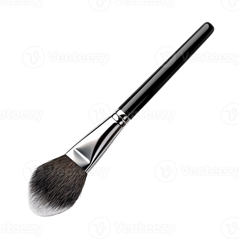 Professional angled makeup brush with black handle and soft bristles for applying powder on a transparent background Concept of beauty, cosmetics, and personal care png
