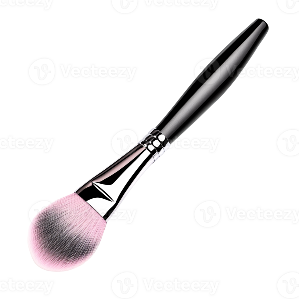 Professional pink blush brush with silver ferrule and black handle on a transparent background Concept of beauty, makeup, cosmetics, and personal care png