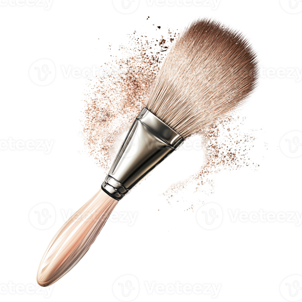 Professional makeup brush with loose powder on a transparent background Concept of beauty, cosmetics, and glamour for makeup artists and beauty influencers png