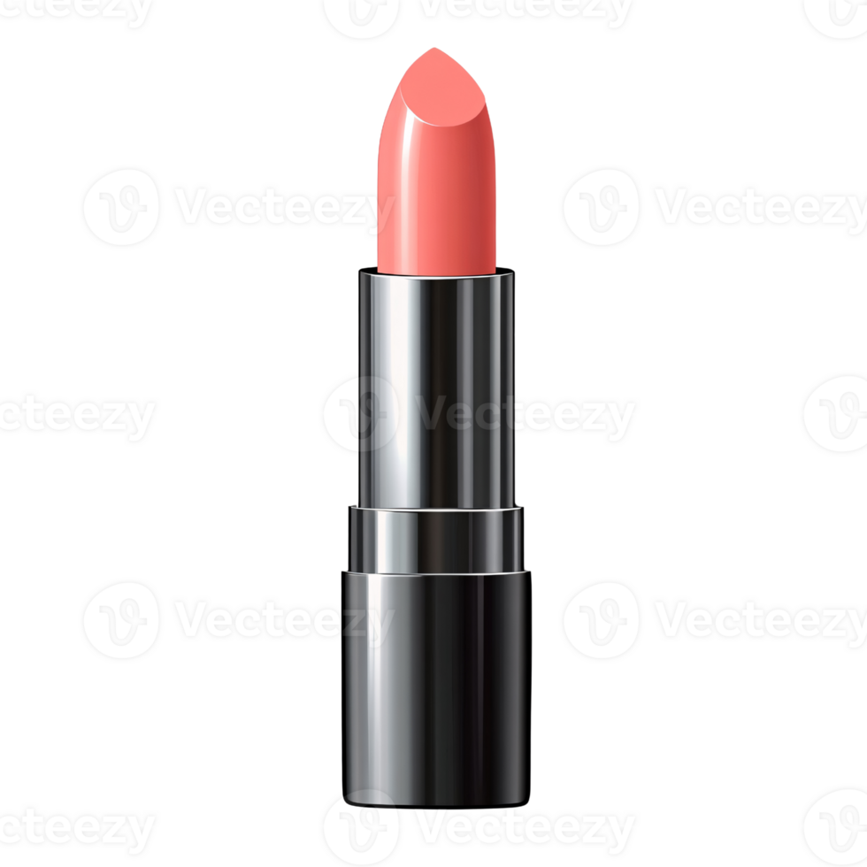 Elegant coral lipstick in silver tube on a black background Concept of beauty, makeup, cosmetics, and glamour for women png