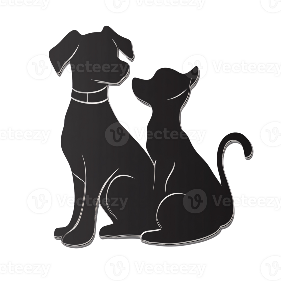 Elegant black silhouette of a dog and cat sitting together on a transparent background Concept of friendship, companionship, and domestic animals png