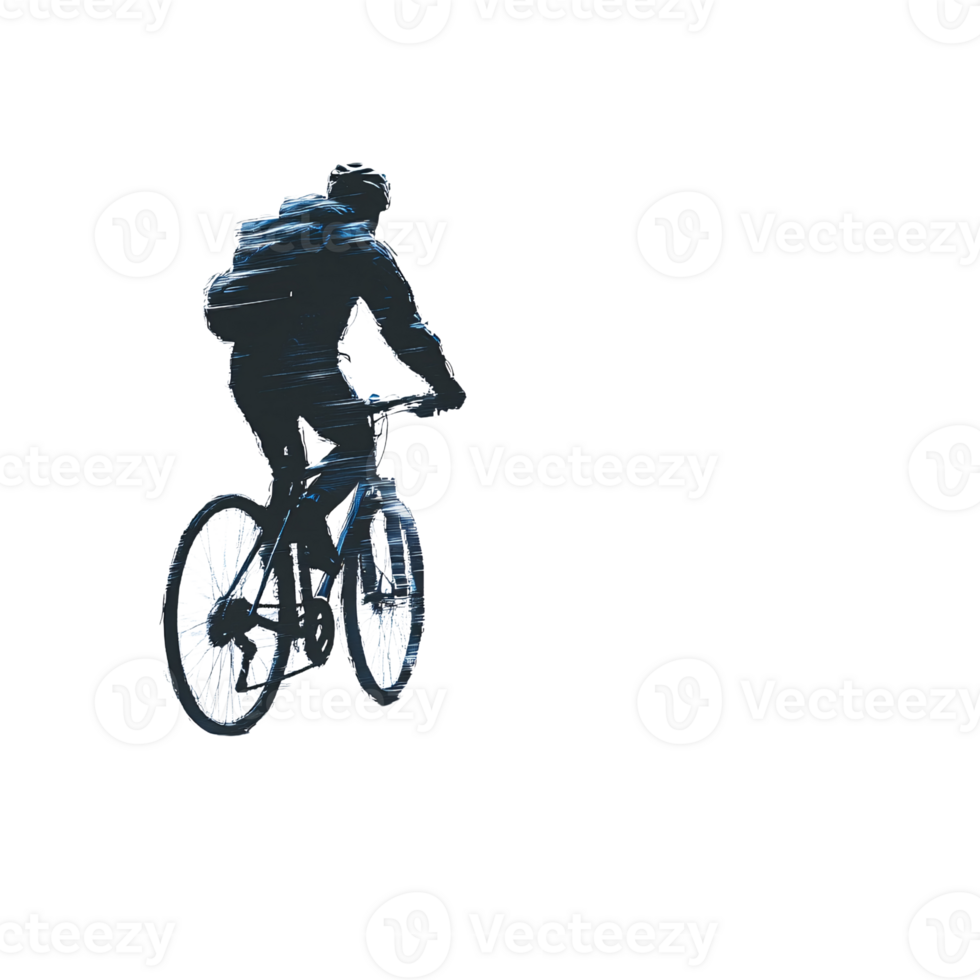 Silhouette of adult man cycling with backpack on black background Concept of outdoor activity, sport, fitness, and healthy lifestyle png