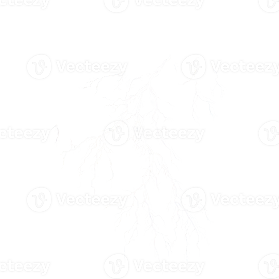 Dramatic white lightning strike on a transparent background, isolated electrical discharge with branching effect for weather and power concepts png