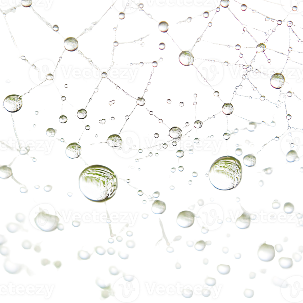 Abstract network of water droplets on spiderweb against black background, showcasing interconnectedness, fragility, and the beauty of nature png