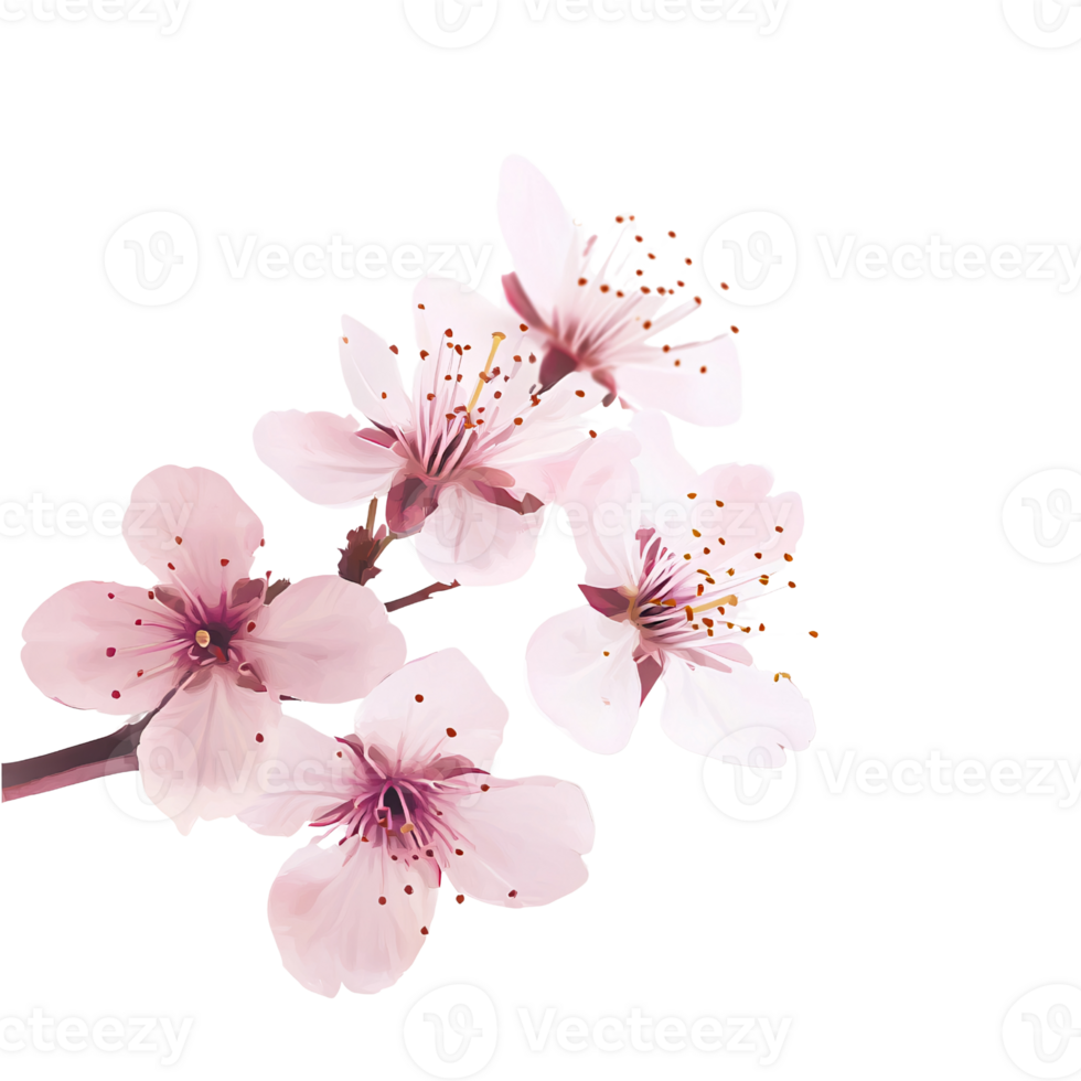 Delicate pink cherry blossom branch on a transparent background, symbolizing spring, renewal, and floral beauty for graphic design elements png