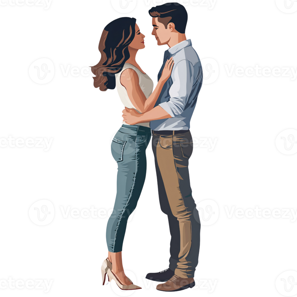 Romantic Caucasian couple embracing, standing face to face in love and affection Concept of relationship, romance, and togetherness png