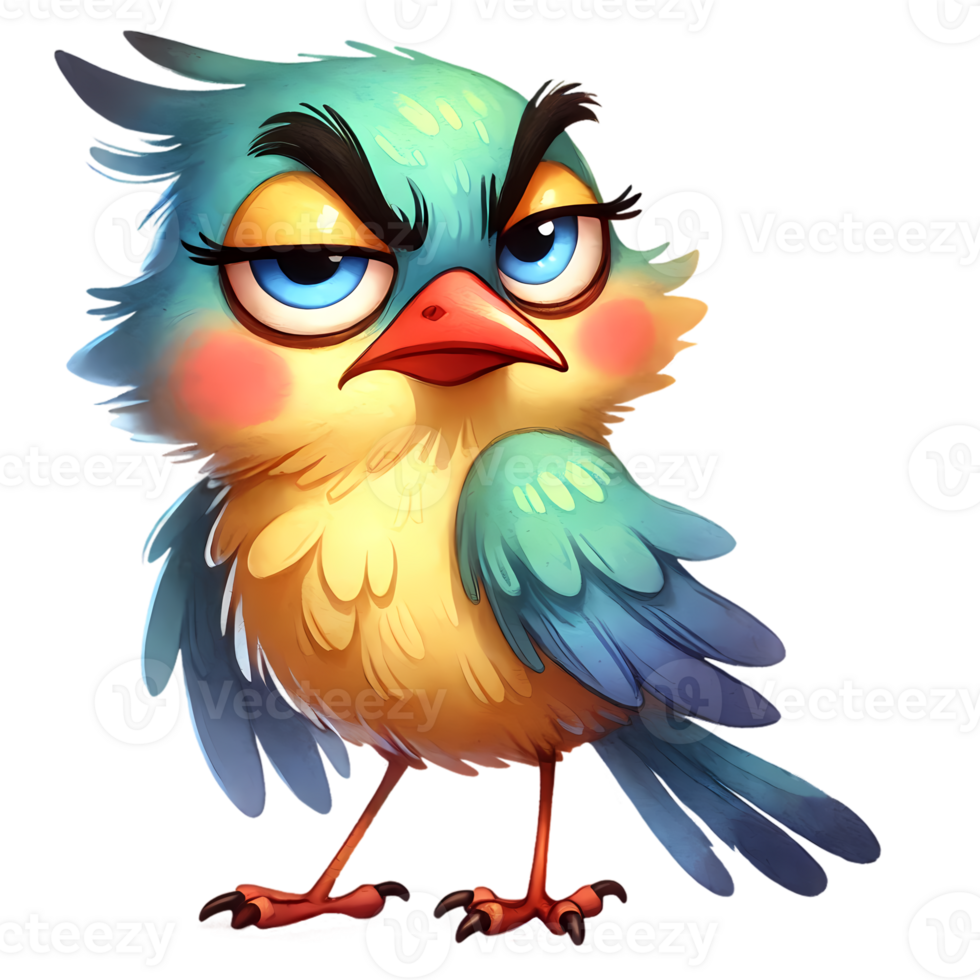 angry cartoon bird with blue eyes and yellow feathers png