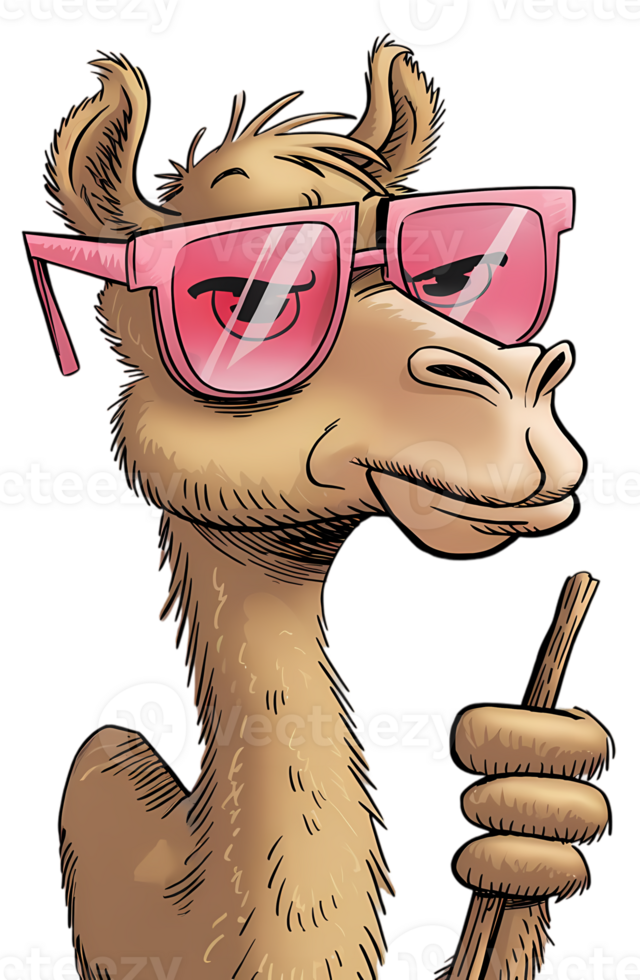 A cartoon camel wearing pink sunglasses png