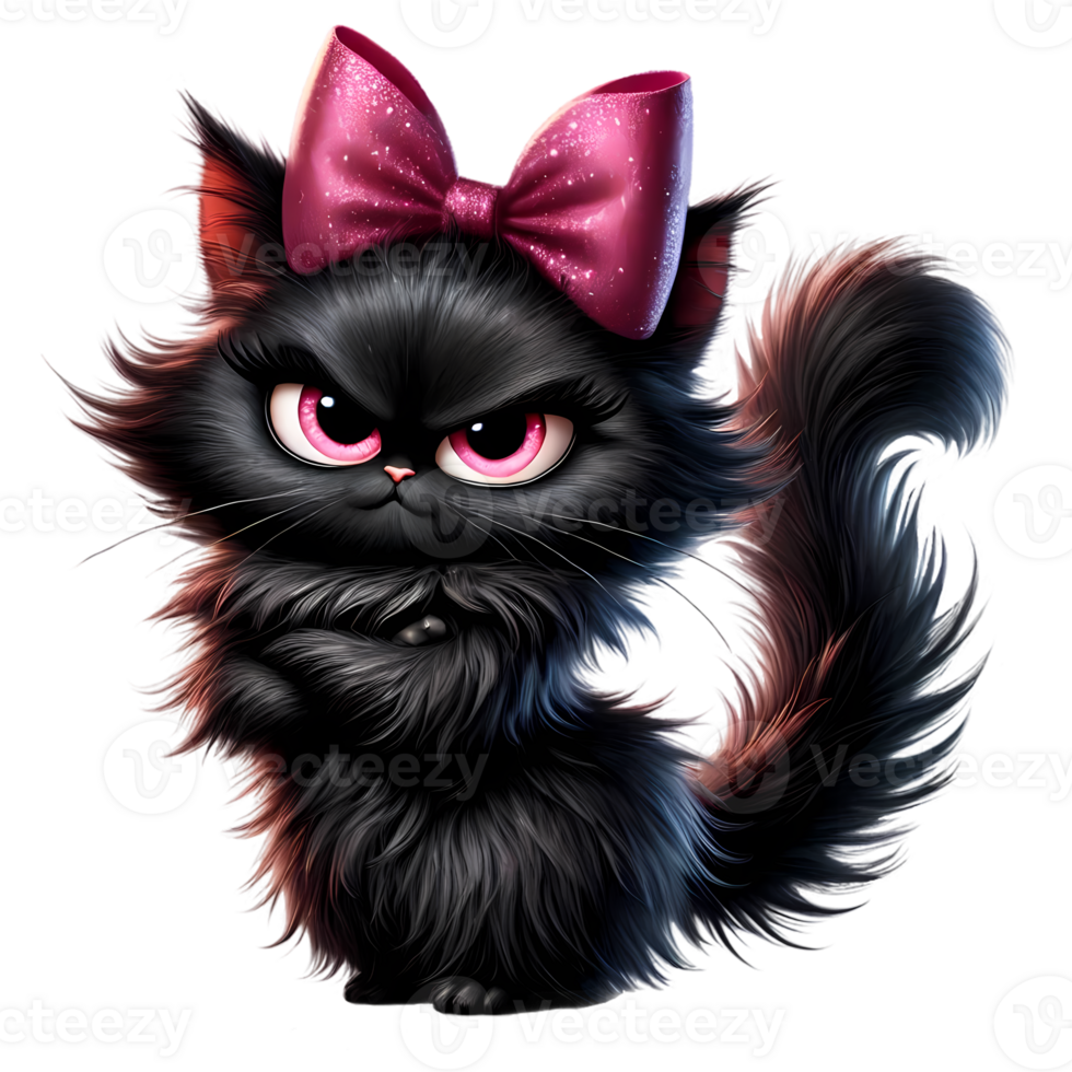 black cat with pink bow on head png