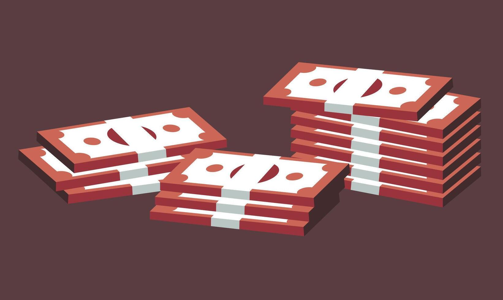 Flat design illustration of money packs isolated, symbolizing wealth, finance, and banking in a clean and minimalist style, featuring stacks of cash or currency bundles. vector