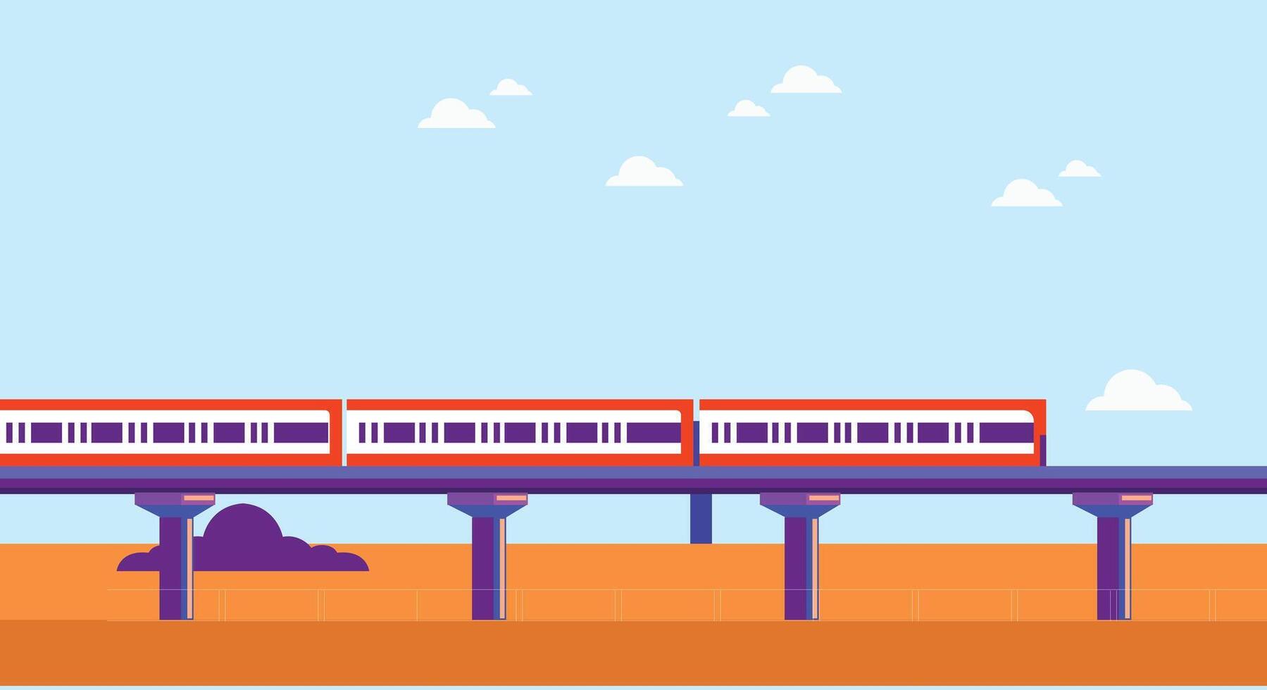 design illustration of a high-speed train crossing a bridge, symbolizing advanced transportation, speed, and modern travel in a dynamic, clean, and streamlined design vector