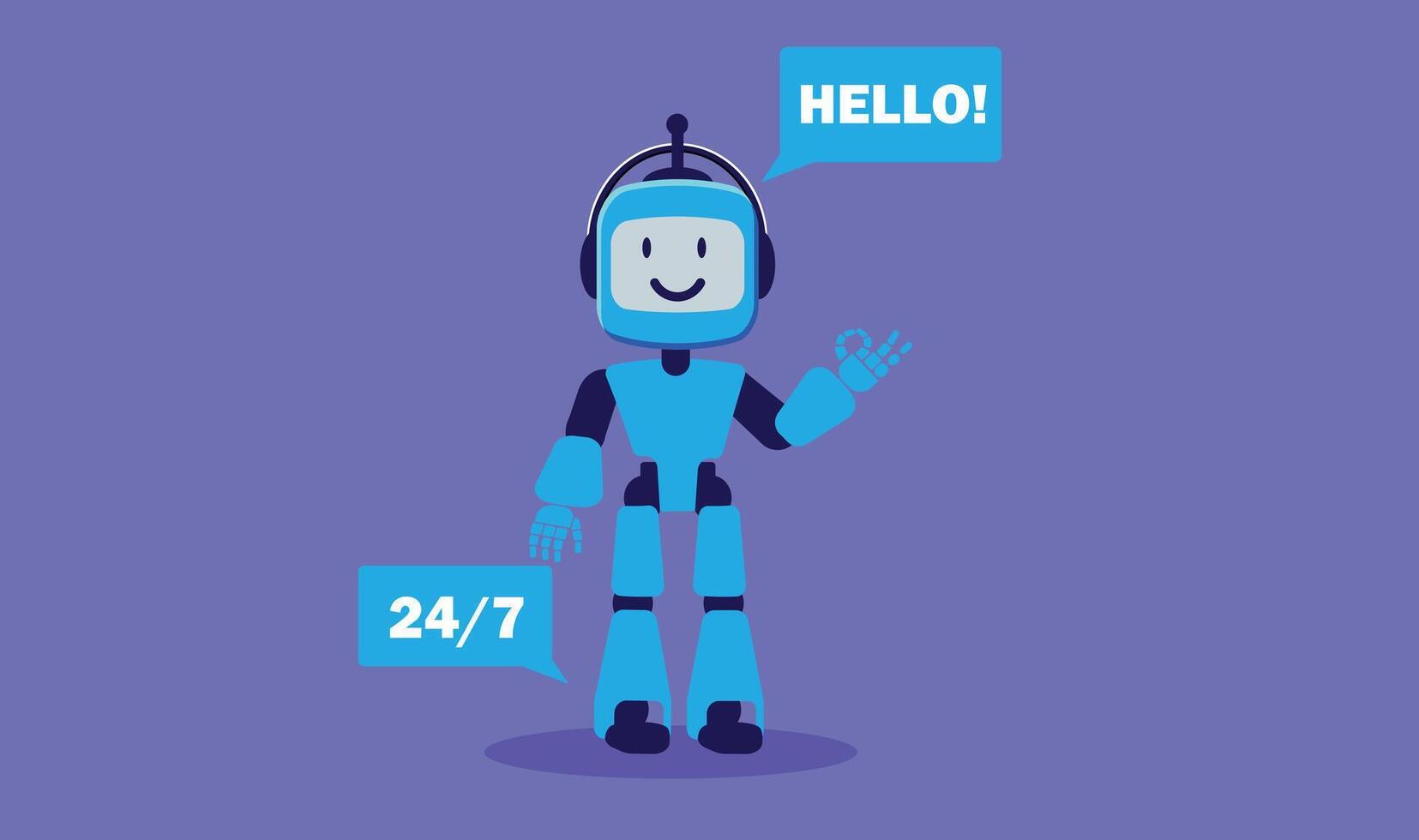 illustration of a robot interacting with customers, symbolizing customer service, technology, and innovation vector