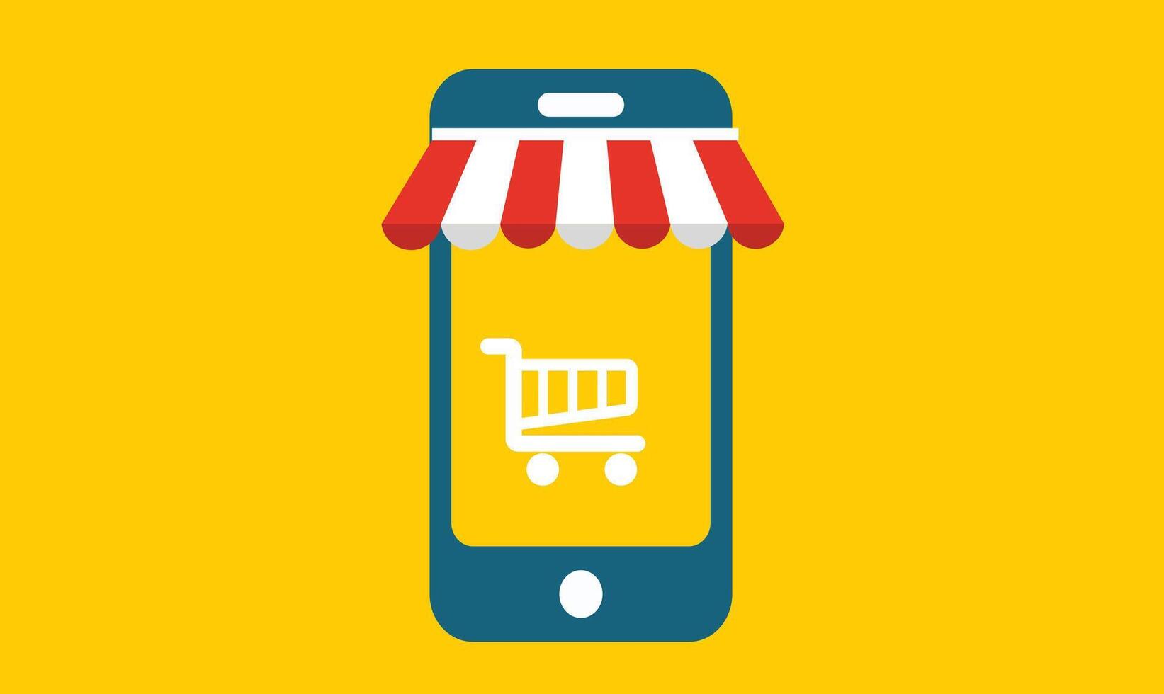 illustration of online shopping through a mobile application, symbolizing e-commerce, convenience, and modern shopping experiences vector