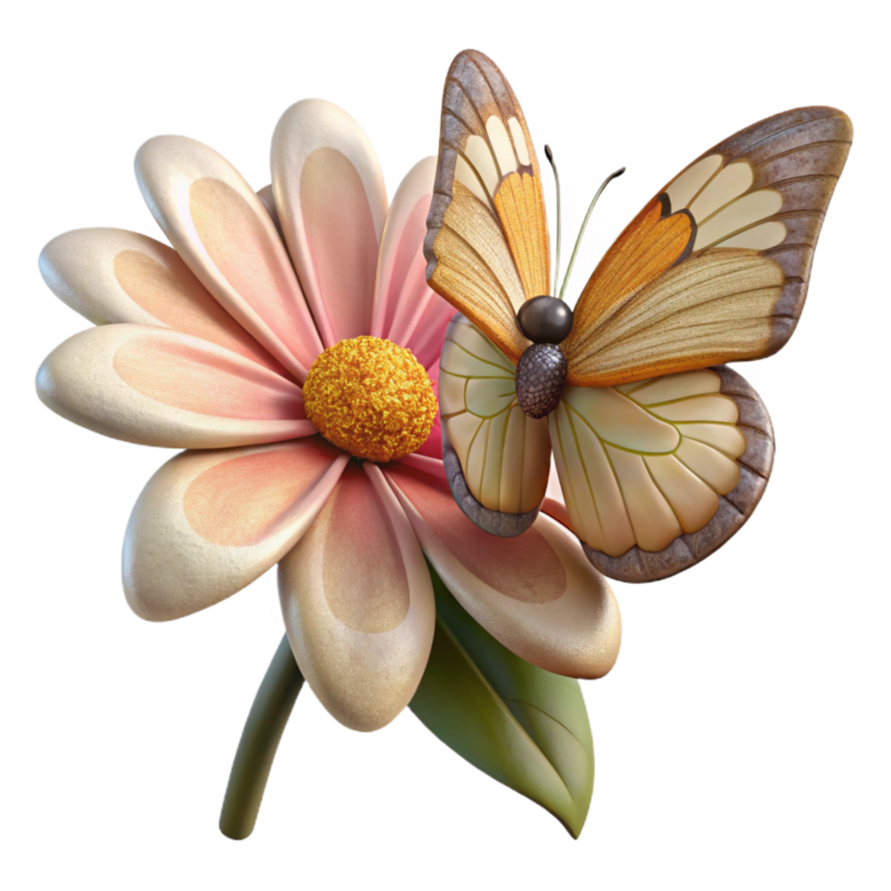 extraordinary classic Butterfly on Flower Cutout Side View Perspective authentic png