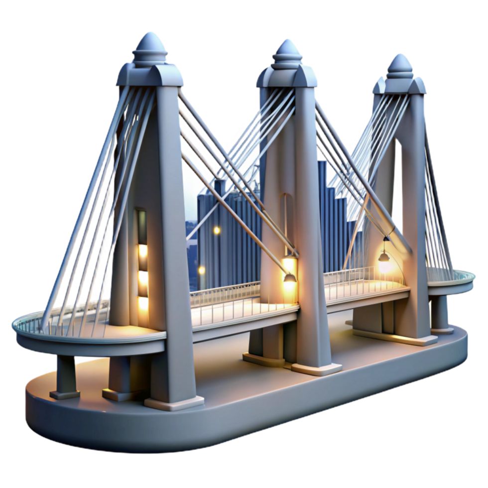 beautiful minimalist Cable Bridge at Night Cutout with City Lights original png
