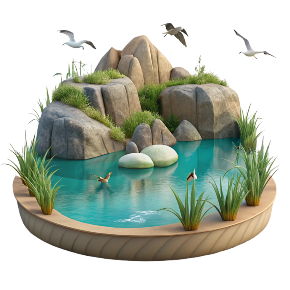 vibrant rustic Calm Lake with Birds Isolated on Transparent Background genuine png