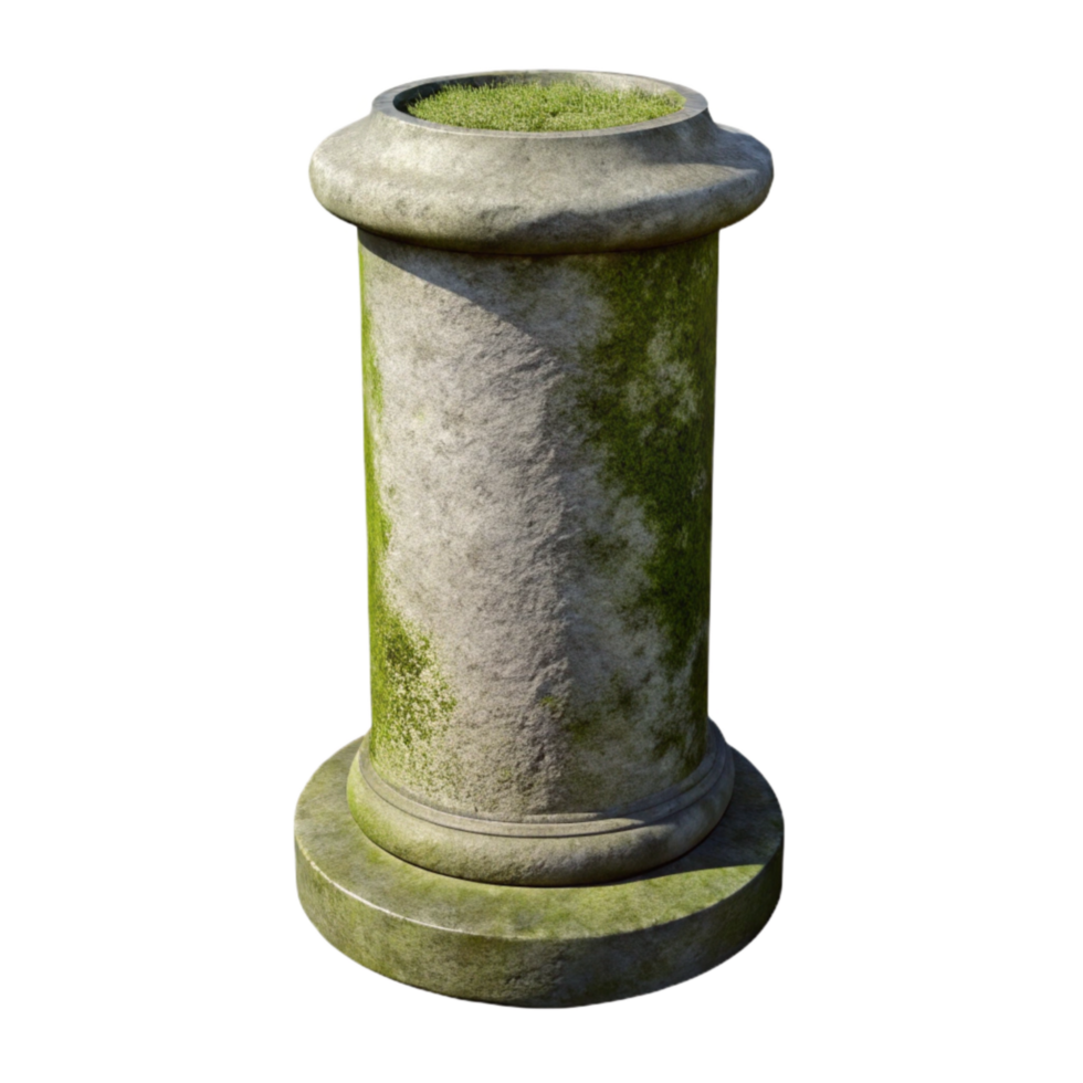 serene minimalist Concrete Pillar with Moss Cutout Textured Surface high quality png